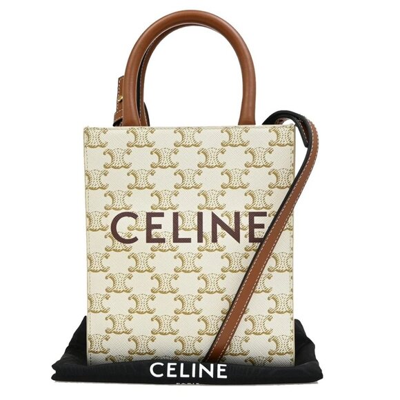 CELINE Mini Vertical Cabas 2Way Hand Bag Triomphe Canvas Leather WE BN - Picture 1 of 11